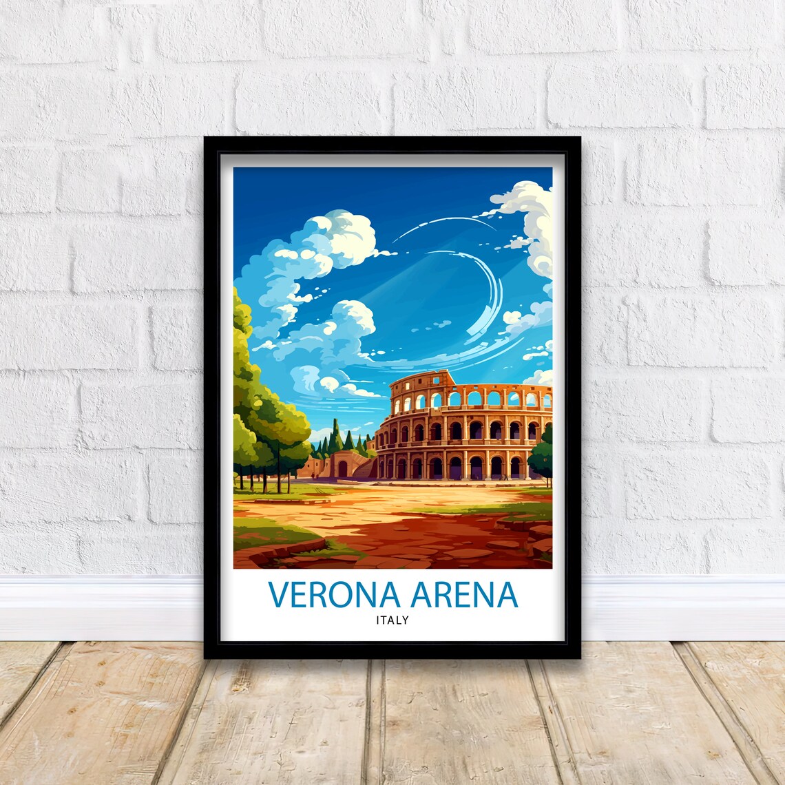 Verona Arena Italy Roman Amphitheatre Bright Skyline Travel Poster - Image 2
