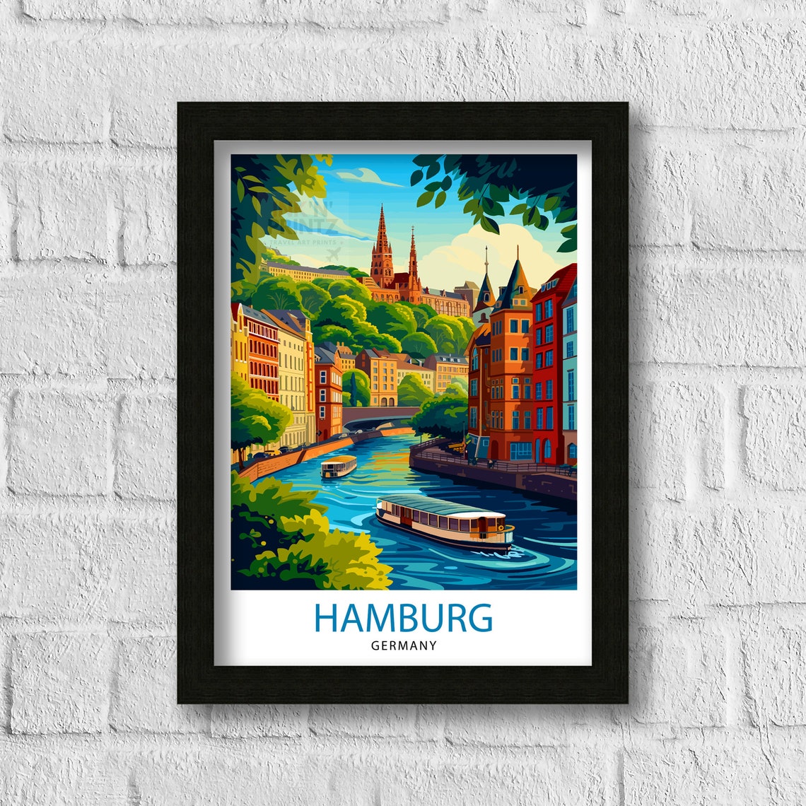 Hamburg Germany Historic Harbor Canal Boats Old Town Travel Poster - Image 3