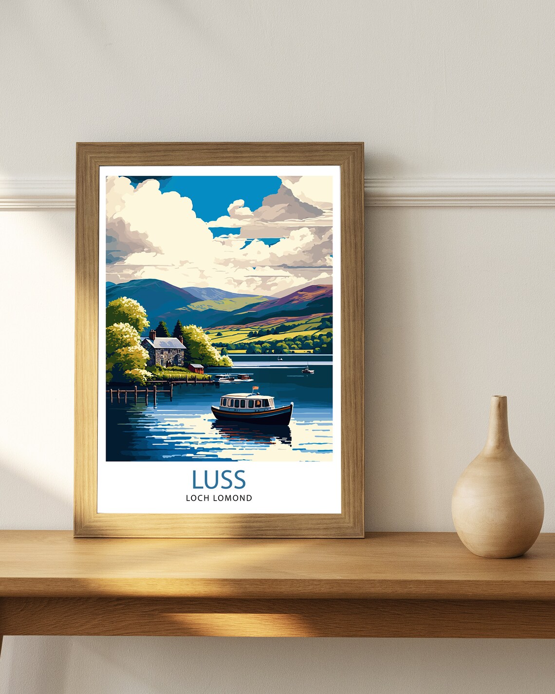 Luss Loch Lomond Scotland Lakeside Cottage Boat Village Travel Poster - Image 3