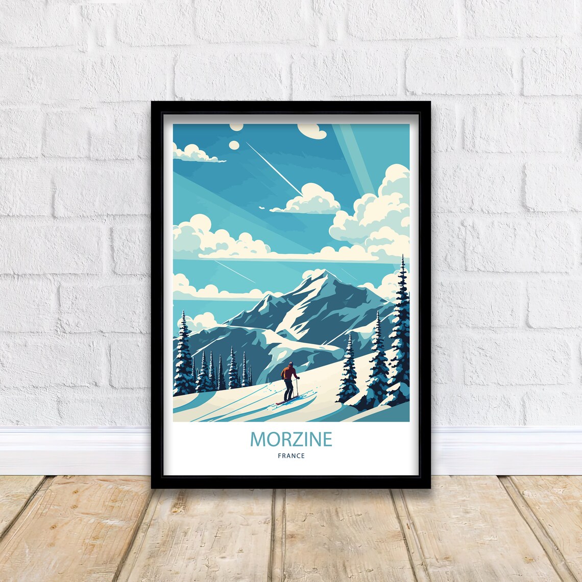 Morzine France Travel Poster Alpine Ski Slope Snowy Peaks Art