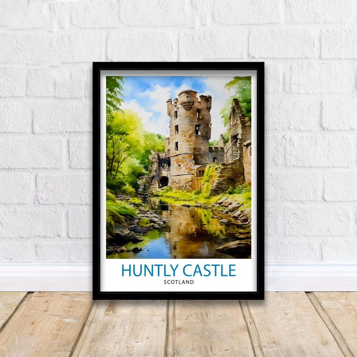 Huntly Castle Scotland Ruin Riverside Watercolor Reflection Poster - Image 2