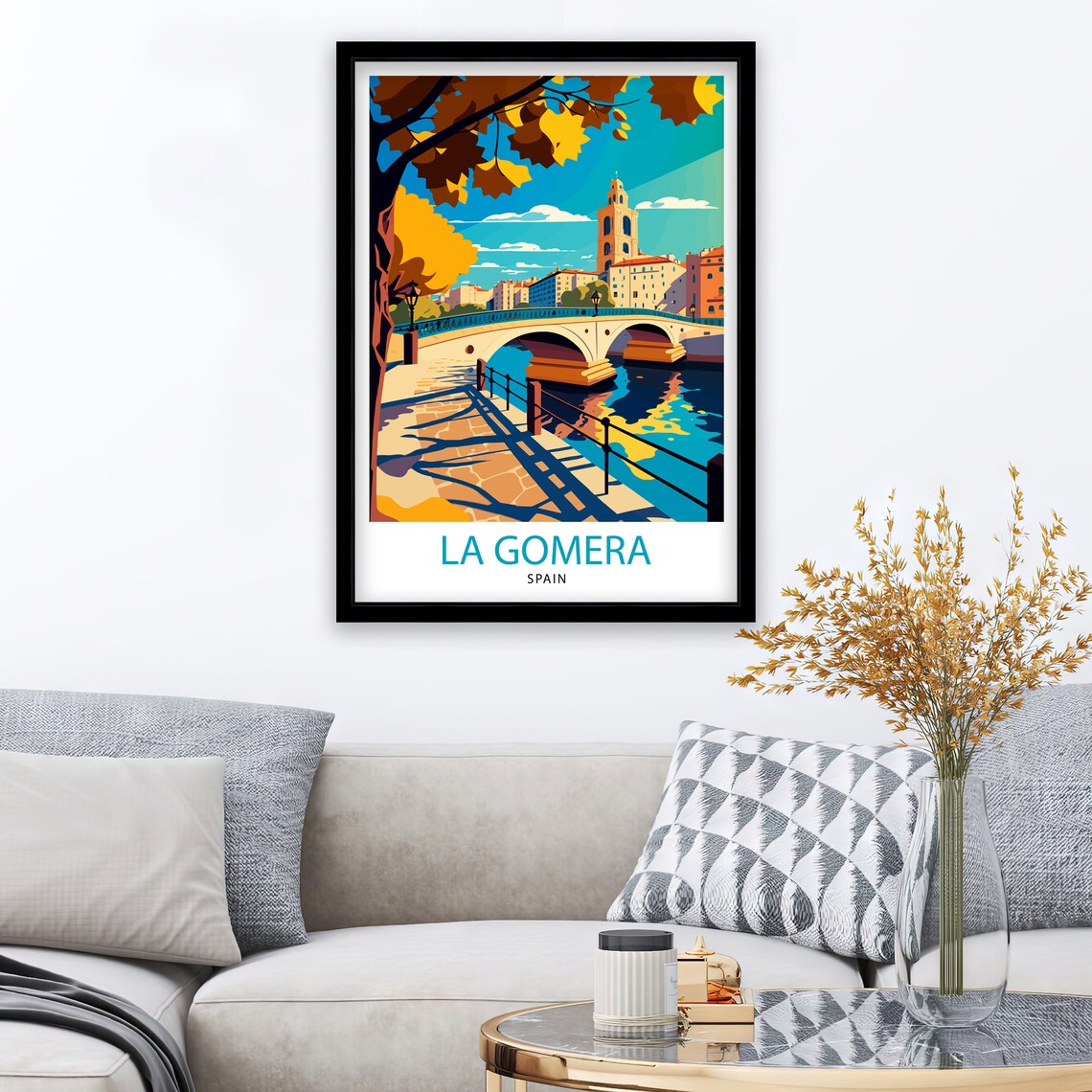 La Gomera Spain River Bridge Bell Tower Autumn Travel Poster - Image 2