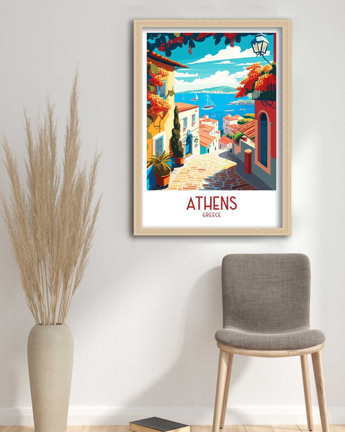 Athens Greece Old Town Stepped Street Sea View Vintage Travel Poster - Image 3