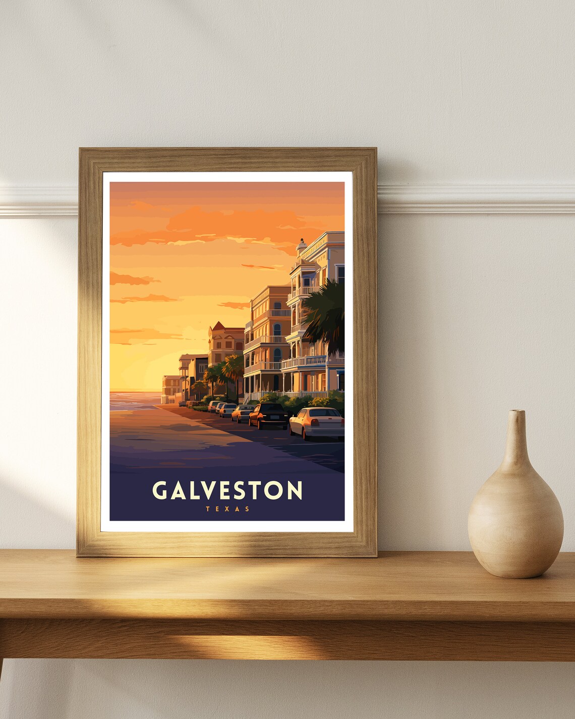 Galveston Texas Historic Beachfront Street Sunset Travel Art Poster - Image 3