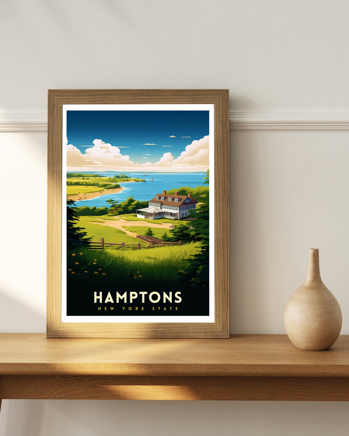 Hamptons New York State Grand Manor House and Bay Vista Poster - Image 3