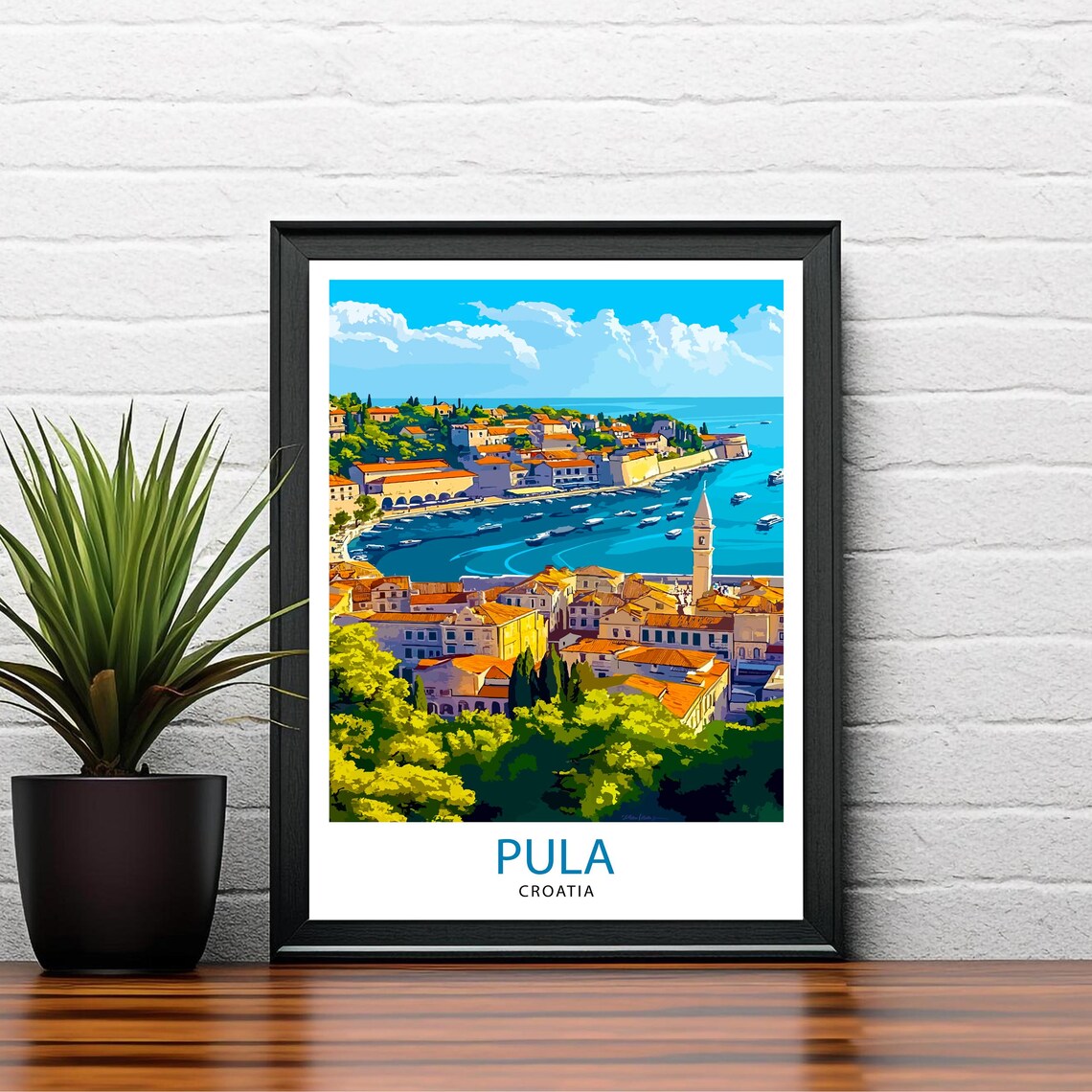 Pula Croatia Coastal Town Harbor Boats Vintage Travel Poster - Image 2