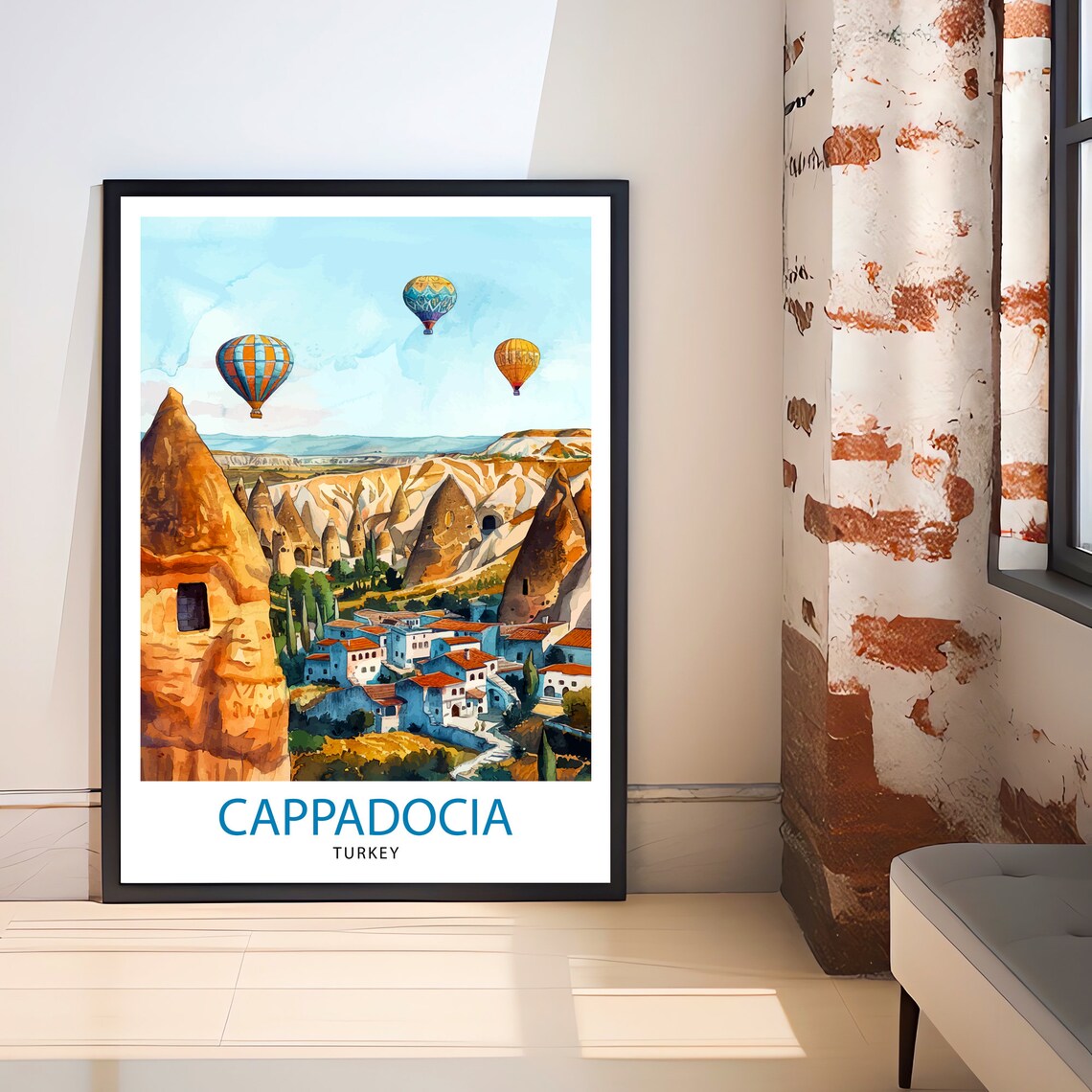 Cappadocia Turkey Travel Poster Hot Air Balloons Fairy Chimneys Art - Image 2