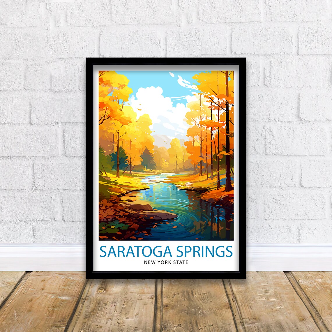 Saratoga Springs New York Autumn Forest Stream Landscape Poster