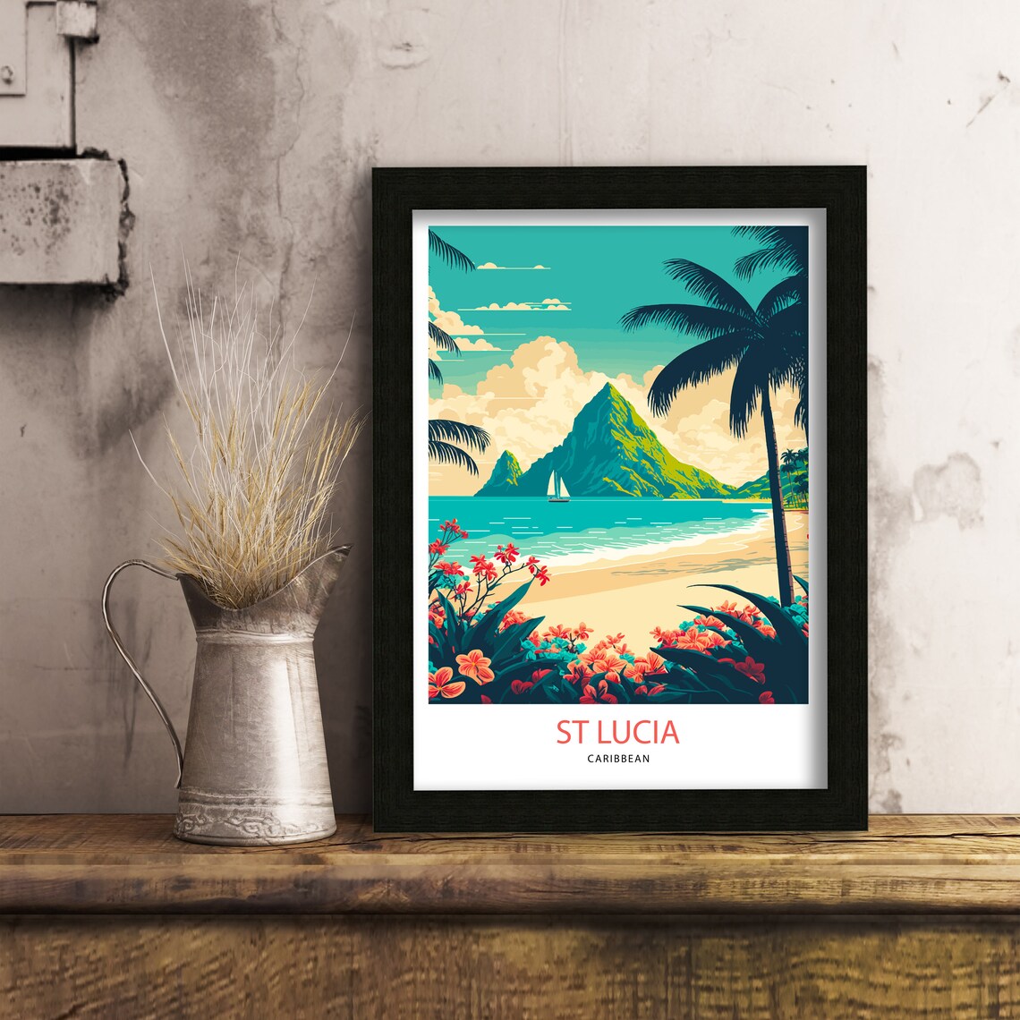 St Lucia Travel Poster, Caribbean Wall Art - Image 3