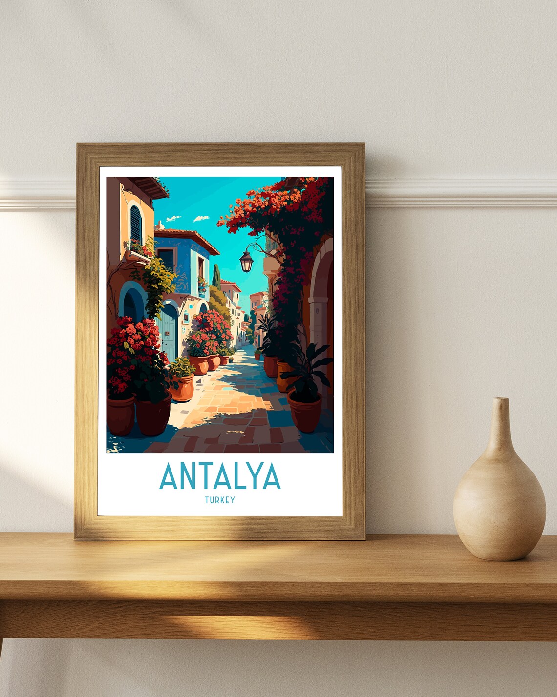 Antalya Turkey Old Town Bougainvillea Flower Street Alley Poster - Image 2