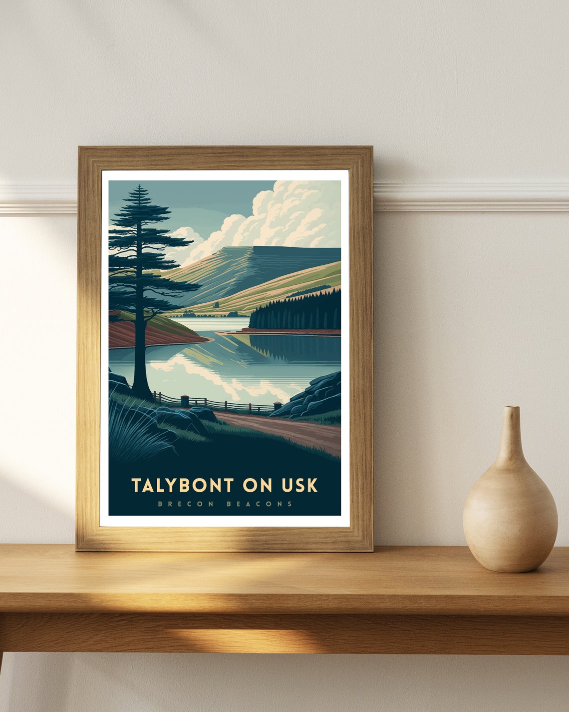 Talybont on Usk Brecon Beacons Reservoir Hills Vintage Travel Poster - Image 2