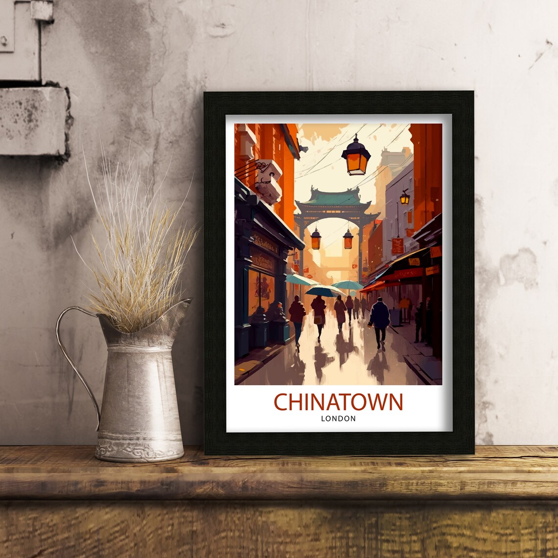 Chinatown London Lantern Arch Rainy Street Evening Scene Poster - Image 2