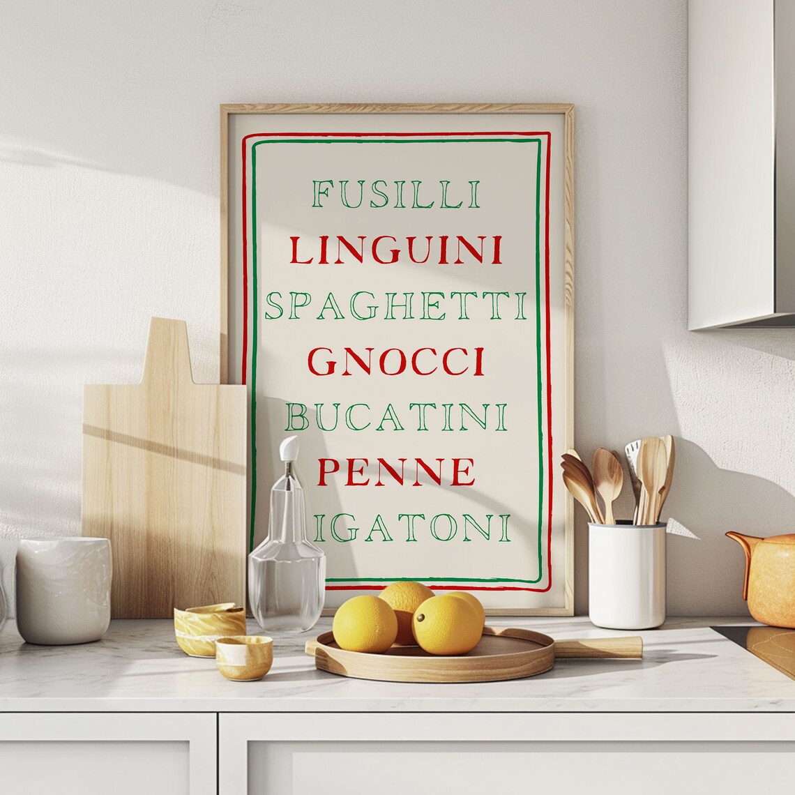 Italian Pasta Names Cream Red Green Vintage Typography Kitchen Print - Image 3