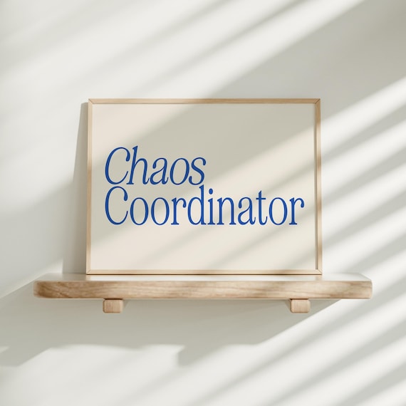 Funny Office Wall Art Print Chaos Coordinator Sign Retro Aesthetic Office Desk Decor Blue Cubicle Prints A263