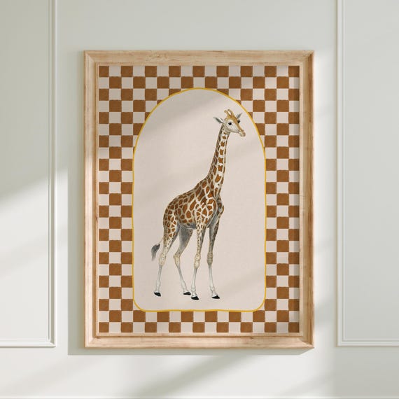 Checkered Giraffe Safari Nursery Decor Art Print