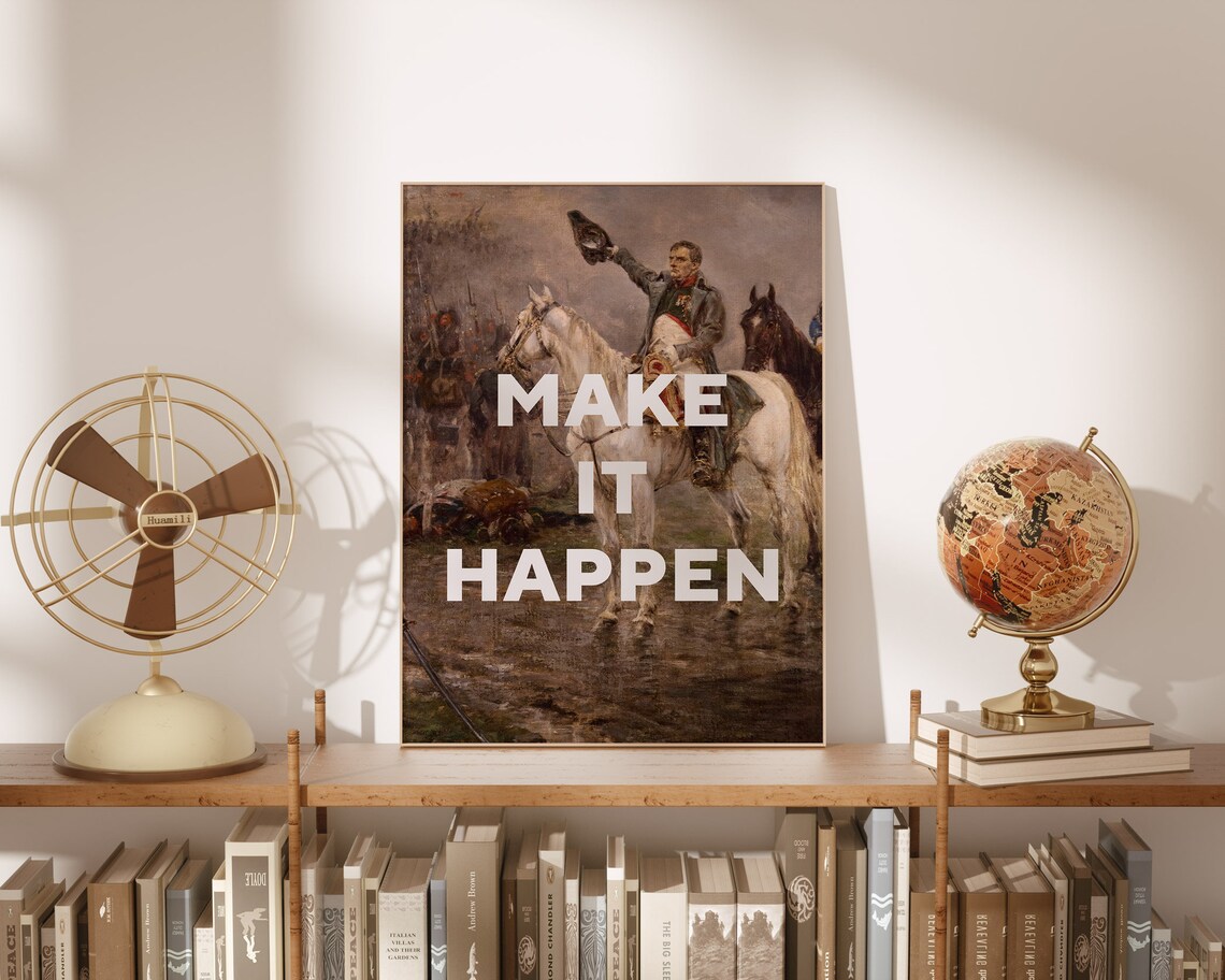 Make It Happen Vintage Battle Painting Motivational Quote Office Wall Print - Image 3