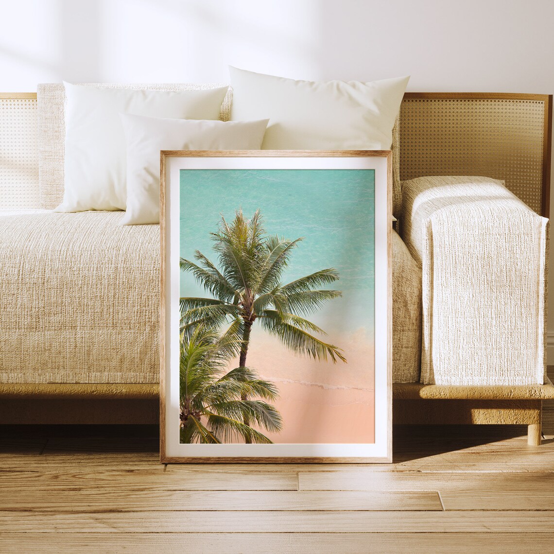 Aerial Beach Photography Art Print, Pink Sand Palm Tree - Image 3