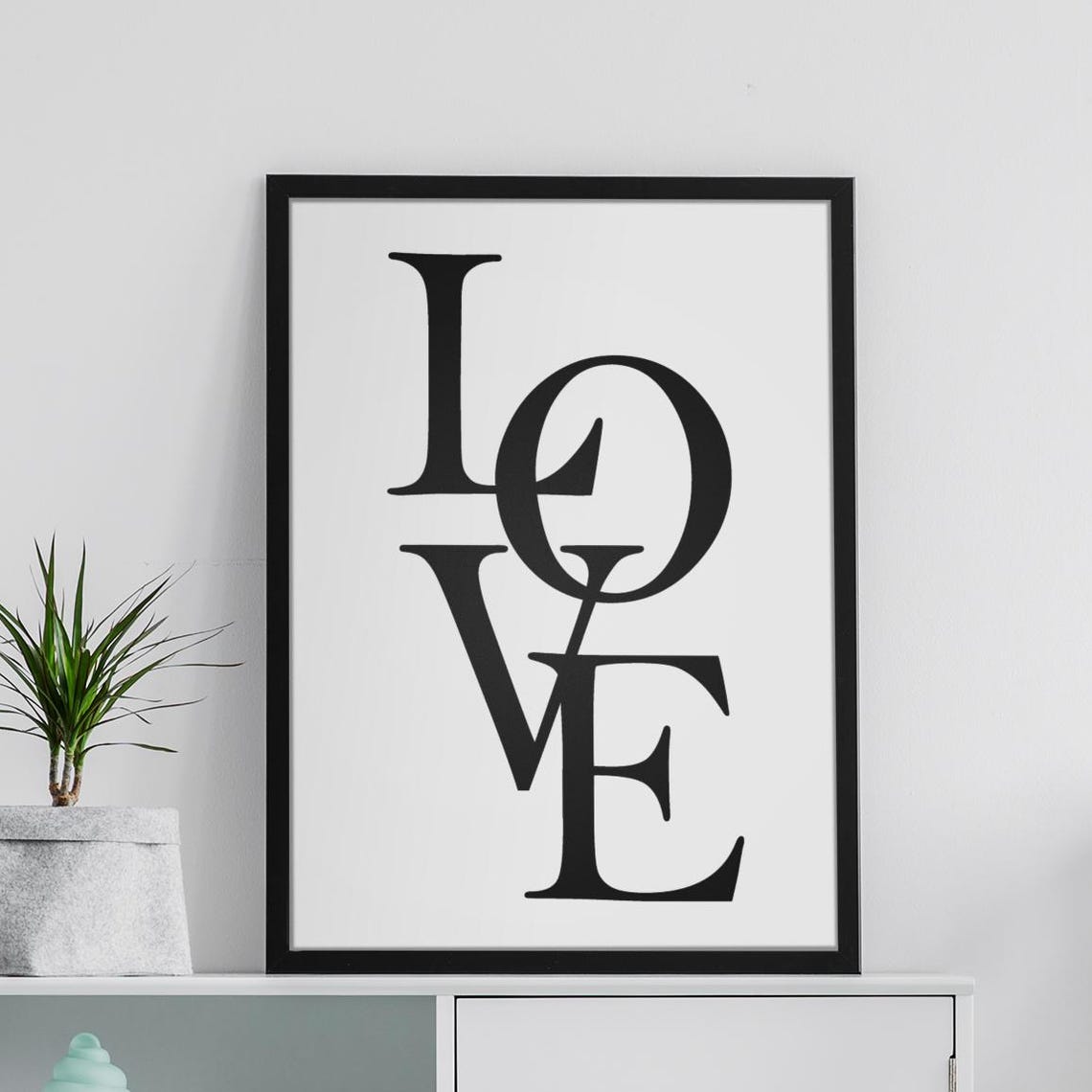 LOVE Stacked Black Typography Minimalist Modern Quote Wall Poster