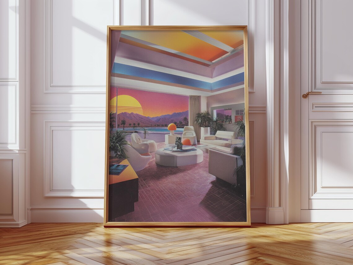 Palm Springs Sunset Inspired Retro Futurism Art Print