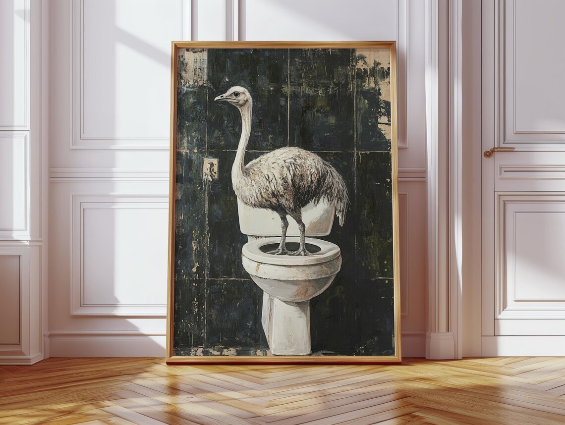 Ostrich Sitting On Toilet, Cute Animal Poster