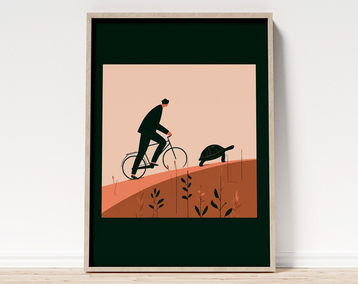 Cyclist And Turtle Modern Scandinavian Art Print