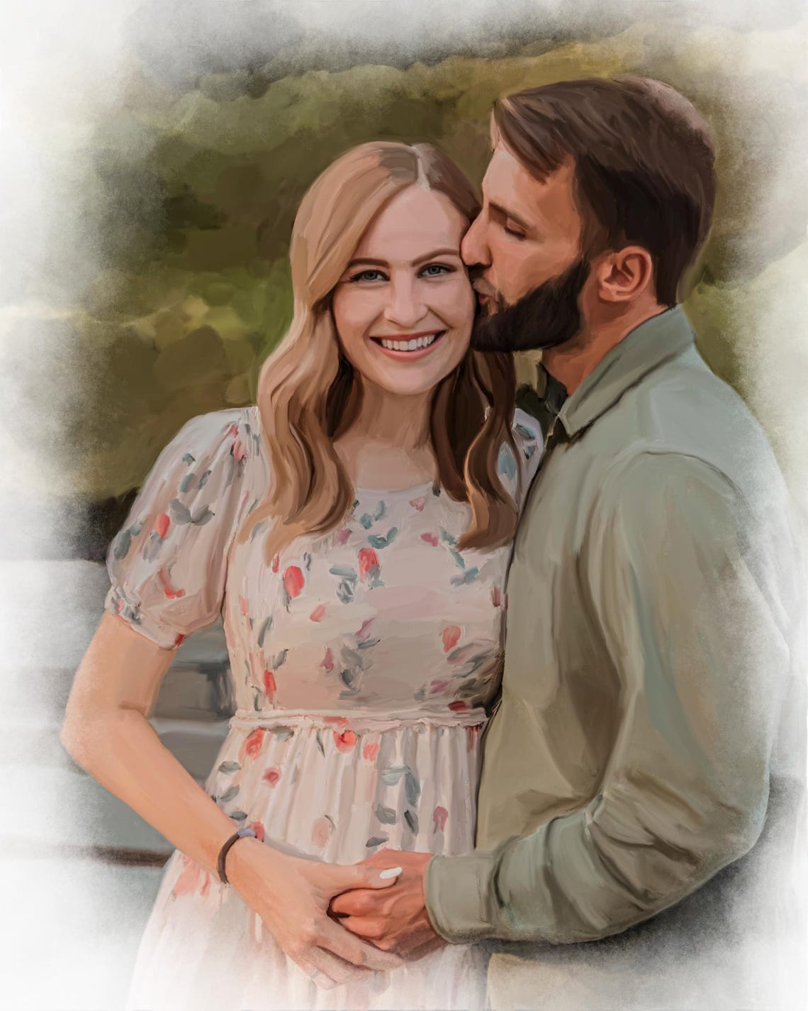 Custom Oil Painting Portrait From Photo Watercolor Wedding Drawing Family Painting For Couple Birthday Engagement Portrait Pet Memorial - Image 3