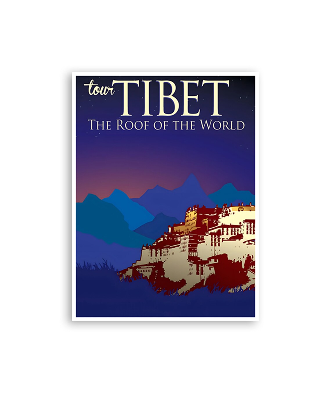 Tibet Roof of the World Mountain Palace Night Vintage Travel Poster