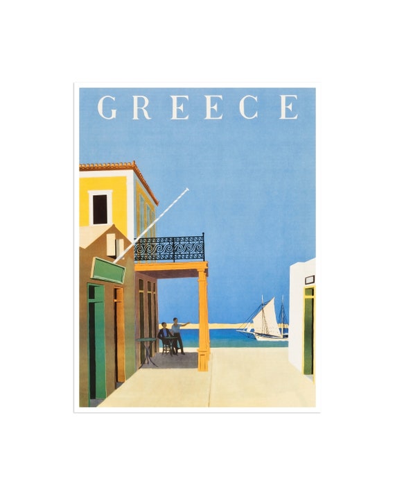 Greece Vintage Travel Poster, Greek Decor Art Print