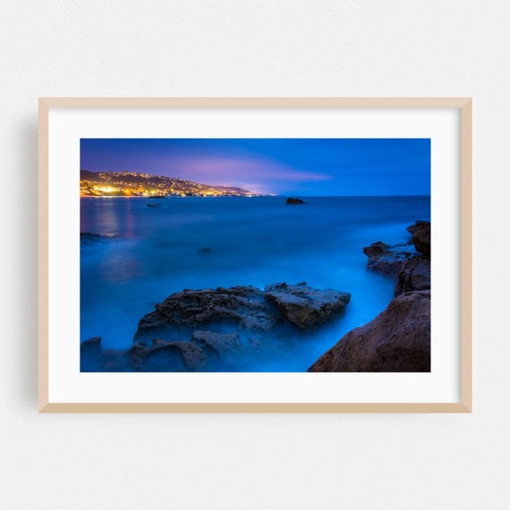 Laguna Beach Print Wall Art Ocean Framed Coast Home Decor Night Sky Poster Landscape Fine Scenic City