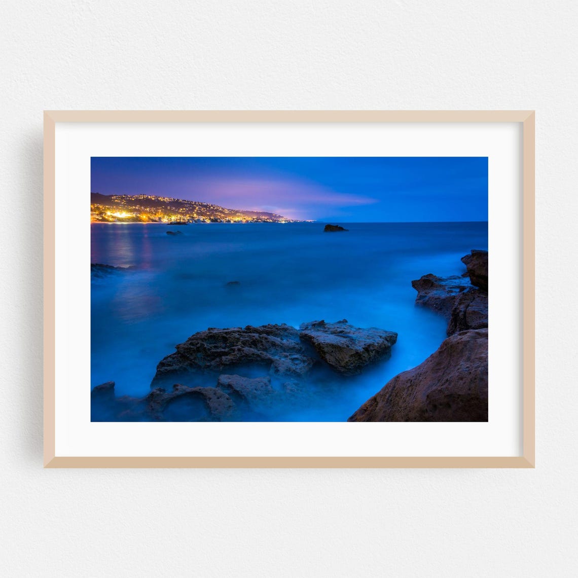 Laguna Beach Night Coast Blue Hour Rocky Shore Photograph Poster