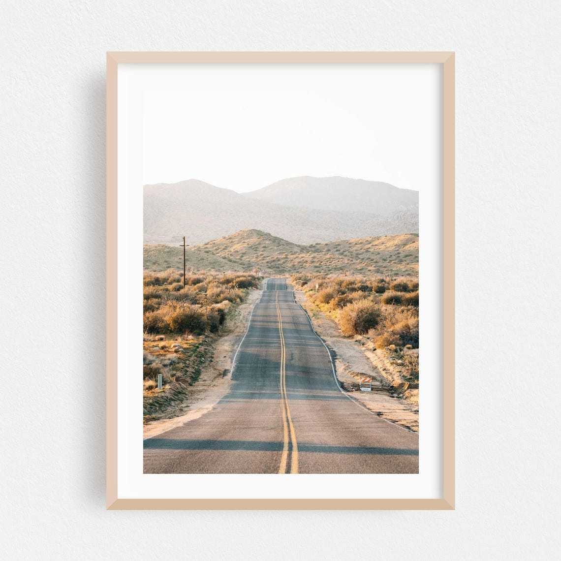Desert Road to Mountains Minimalist Landscape Sunset Photo Poster