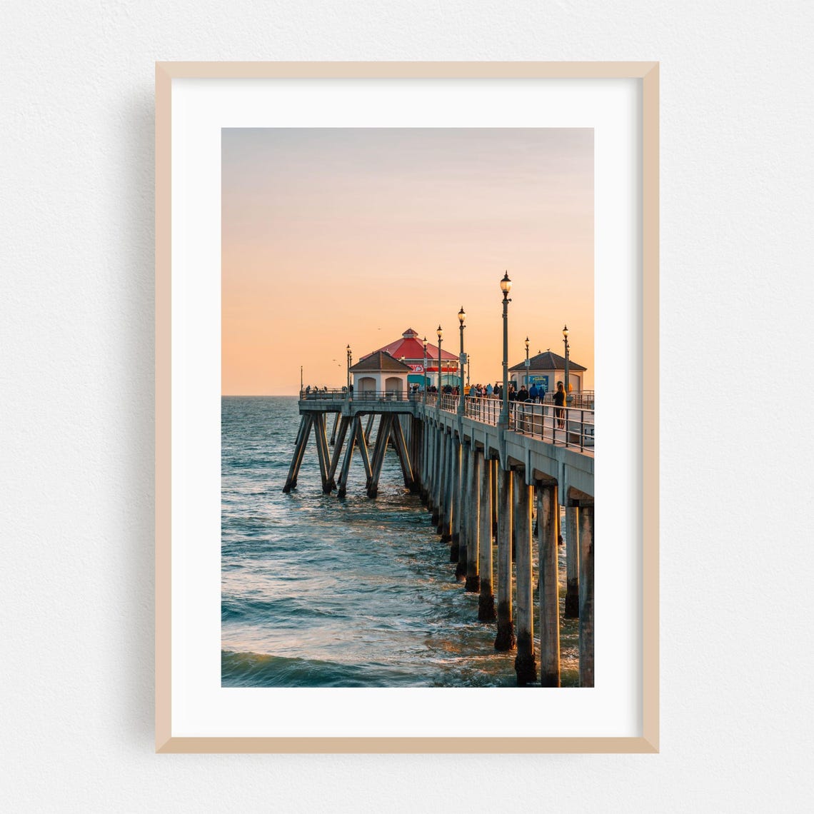 Huntington Beach Pier Sunset Ocean Waves Coastal Photo Poster