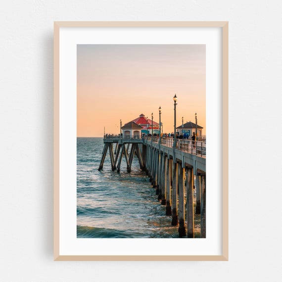 Huntington Beach Print Wall Art Ocean Framed Sunset Home Decor Coast Poster Fine Scenic Architecture