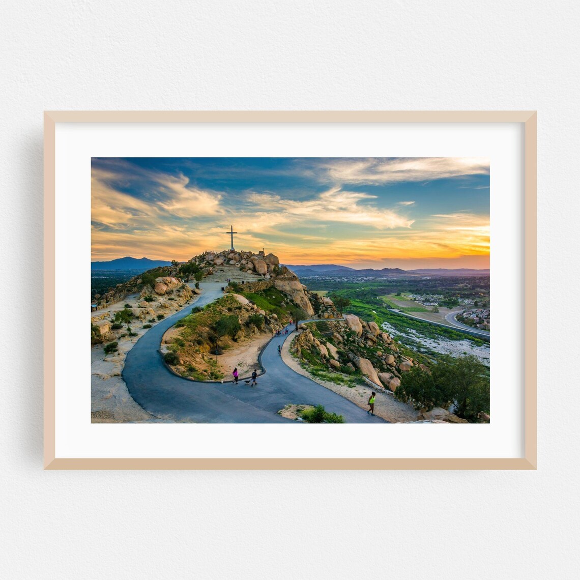 Riverside California Hilltop Cross Sunset Golden Landscape Poster