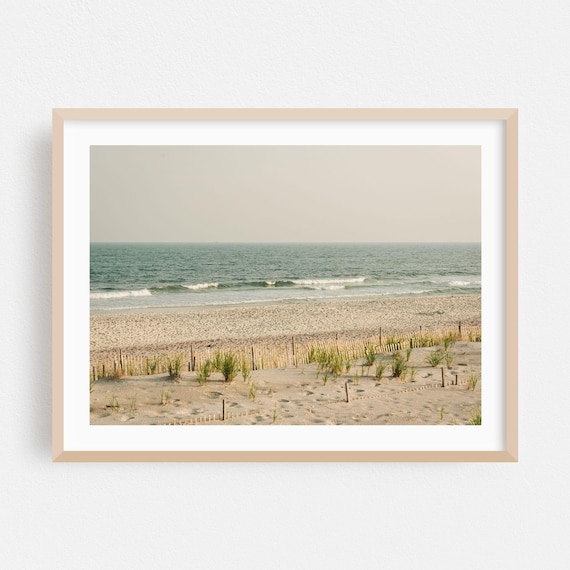 Serene Sandy Beach With Dune Fence Rolling Ocean Waves Summer Poster