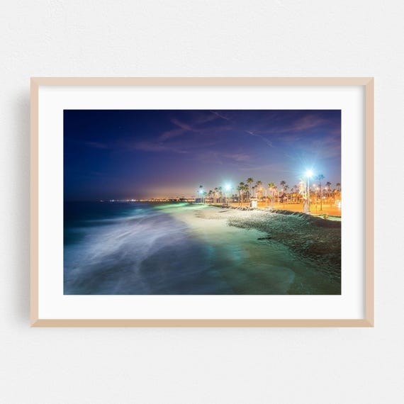 Newport Beach Print Wall Art Framed Night Sky Home Decor Palm Tree Poster Ocean Fine Coast Tropical Scenic
