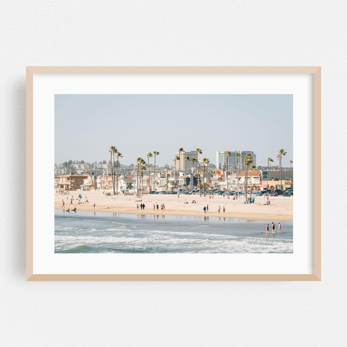 Newport Beach Daytime Surf Palm Trees Coastal Photography Poster