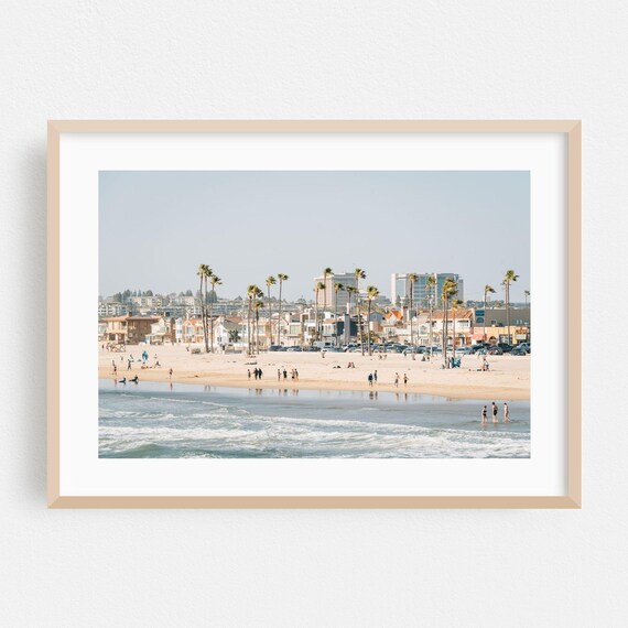 Newport Beach Daytime Surf Palm Trees Coastal Photography Poster