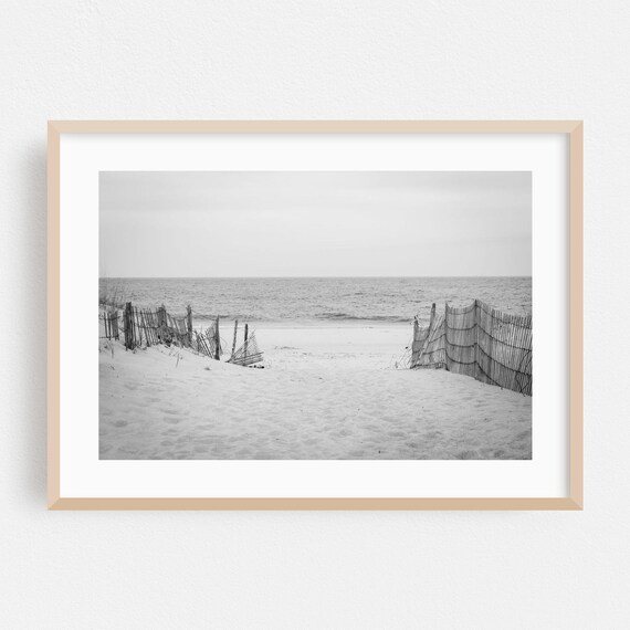 Rehoboth Beach Delaware Dune Fence Path Black and White Photo Poster