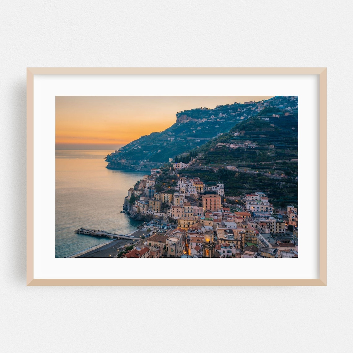 Amalfi Coast Town Sunset Golden Hour Italy Travel Photo Poster