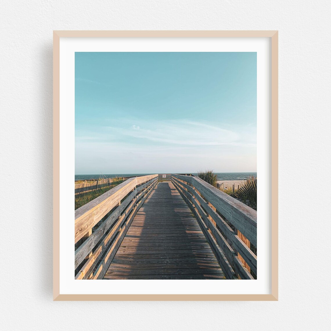 Long Beach New York Boardwalk to the Ocean Blue Sky Photo Poster