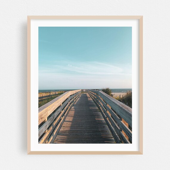 Long Beach New York Boardwalk to the Ocean Blue Sky Photo Poster