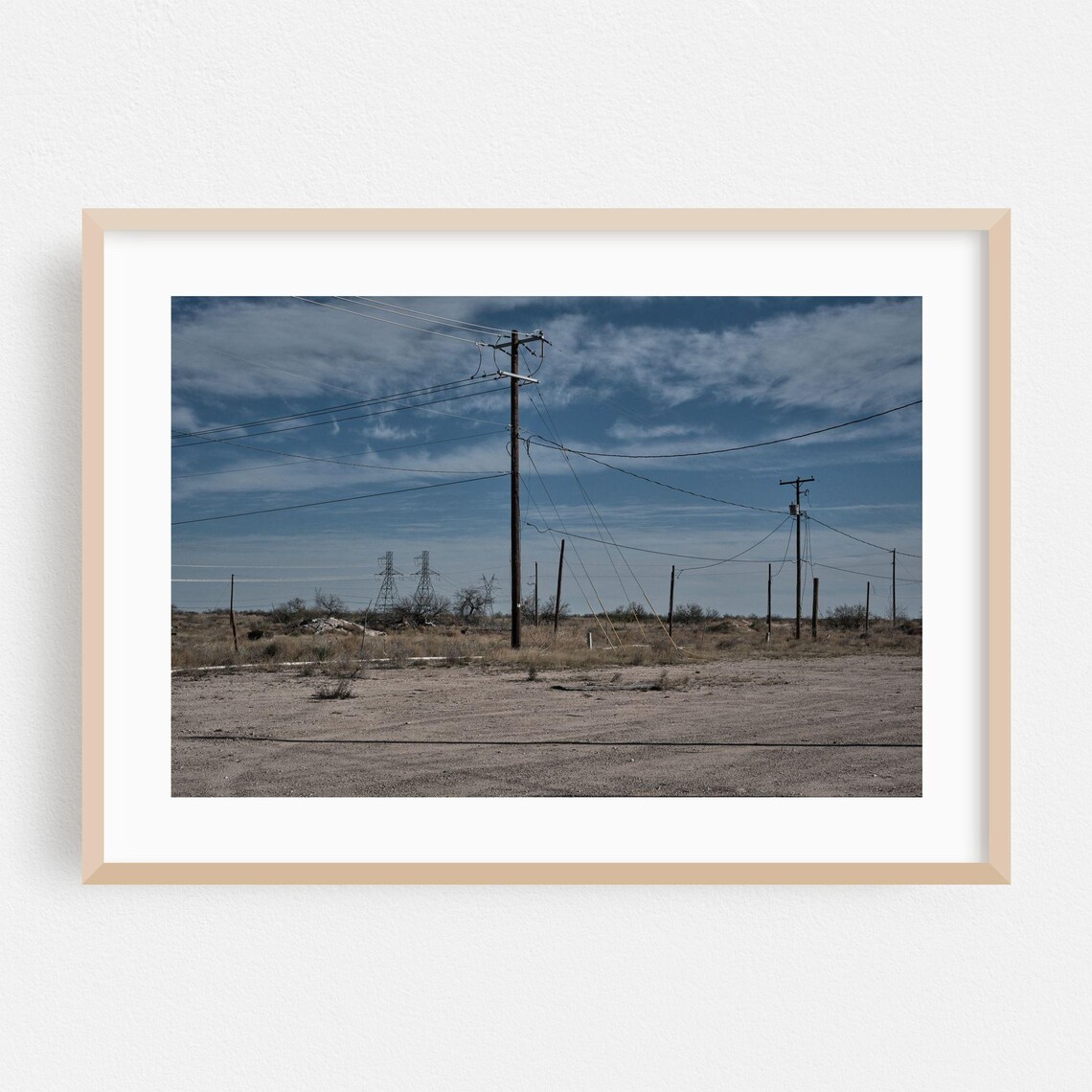 Marfa Texas Desert Power Lines Rural Moody Minimalist Photo Print