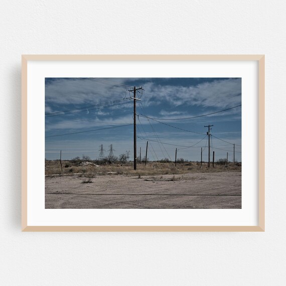 Marfa Texas Desert Power Lines Rural Moody Minimalist Photo Print