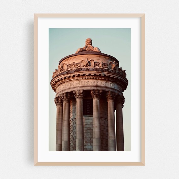 Sunlit Neoclassical Memorial Columns in Manhattan Riverside Park Poster