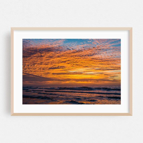Charleston South Carolina Fiery Ocean Sunset Waves Art Poster