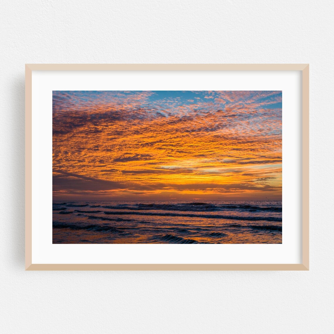 Charleston South Carolina Fiery Ocean Sunset Waves Art Poster