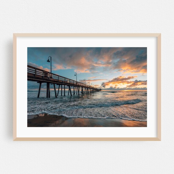 Imperial Beach Pier Glowing at Sunset Over Ocean Waves Poster