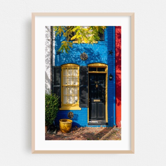 Blue Brick Townhouse Black Door Street Photography City Poster