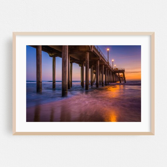 Huntington Beach Pier Sunset Photography Ocean Coast Wall Art